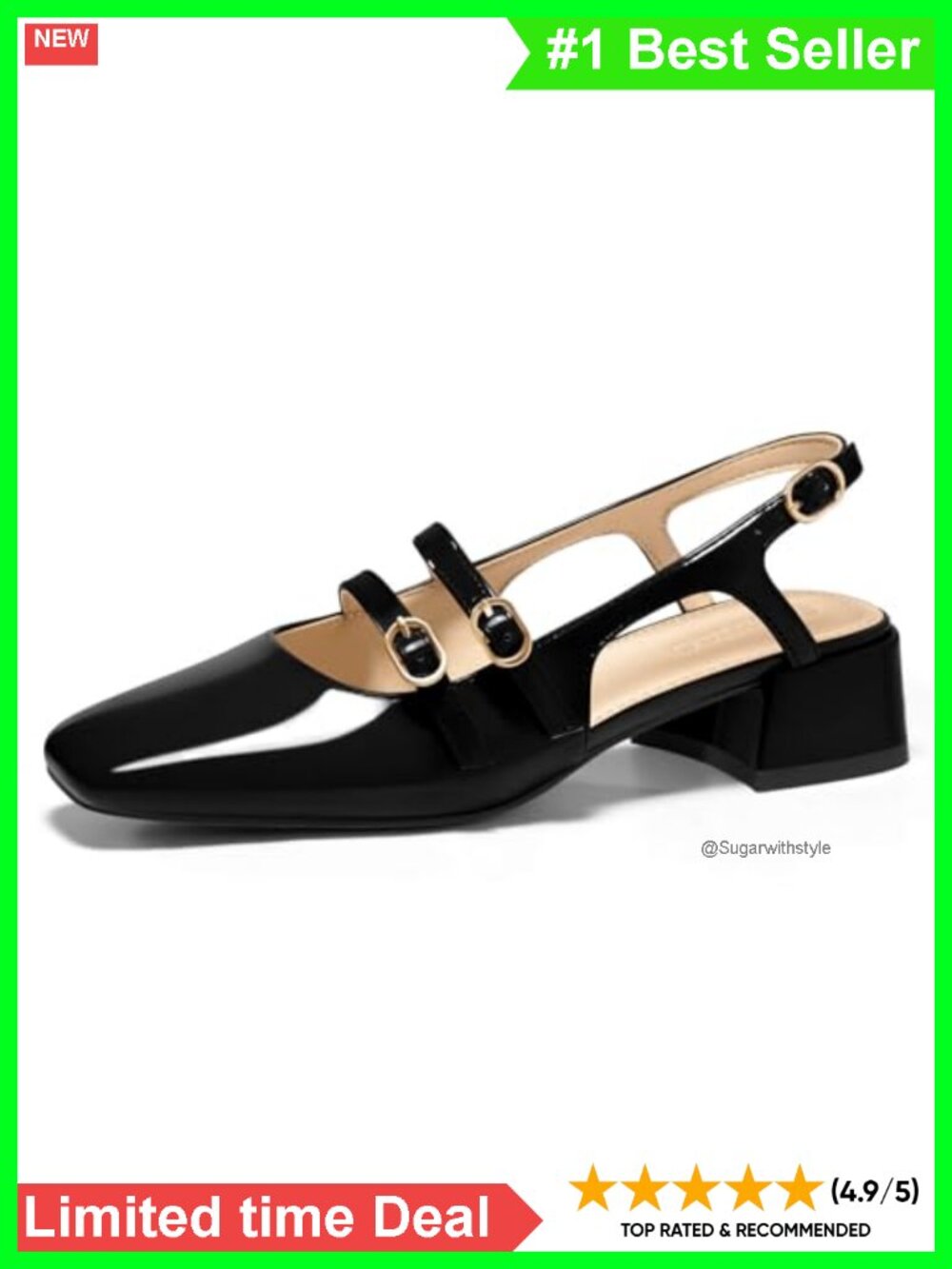 Mary Jane Chunky Low Heels Slingback Pumps Closed Square Toe Dress Shoes